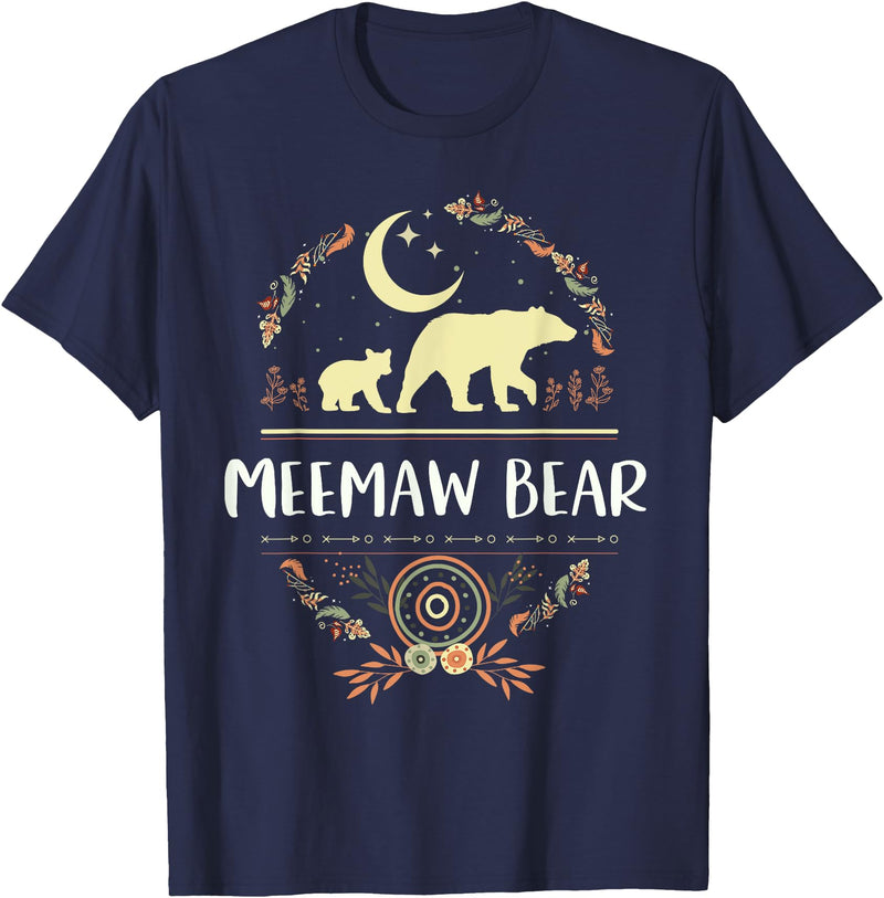 Matching Family Grandma Bear Boho by Foxio Meemaw Bear Floral Matching Family Funny Grandma Bear Boho T-Shirt - Navy Blue