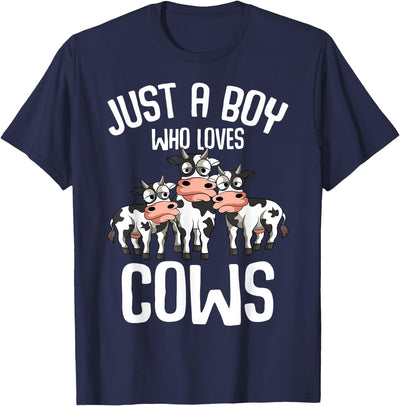 Just a Boy Who Loves Cows Farmers Cow Kids Toddler Boys Funny T-Shirt