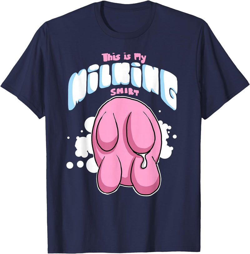 Eliaac Funny Dairy Farmers Milking Cows Womens This is My Milking Top Dairy Farming Cows Udders T-Shirt - Navy Blue