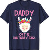 Llama Matching Birthday Party Theme Supplies Daddy of The Birthday Girl Llama First 1st Birthday Girl T-Shirt - Navy Blue