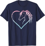 Horse Girl Designs Women I Love My Horses Riding Heart With Horse Head For Horseback Riding Horse T-Shirt - Navy Blue