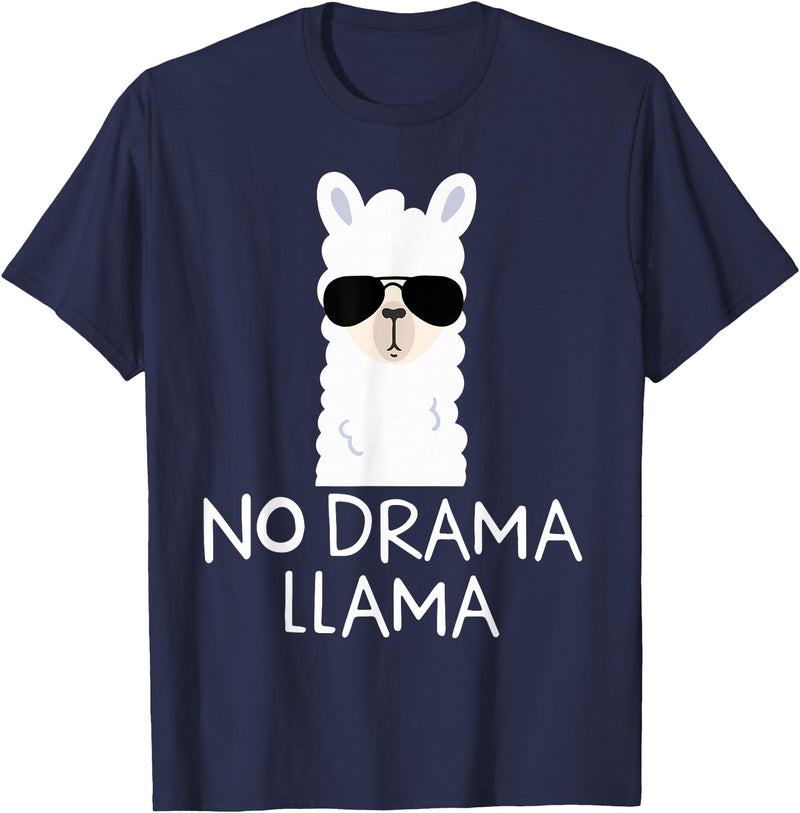 No Drama No Pob-Llama Alpaca Gifts No Drama Llama Alpaca with Sunglasses Llama Lovers Gift T-Shirt - Navy Blue