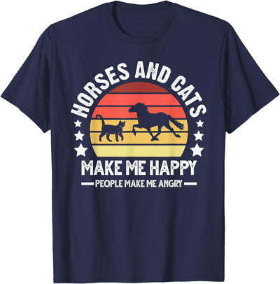 Cat Lover Gift Horses and cats make me happy Cats T-Shirt