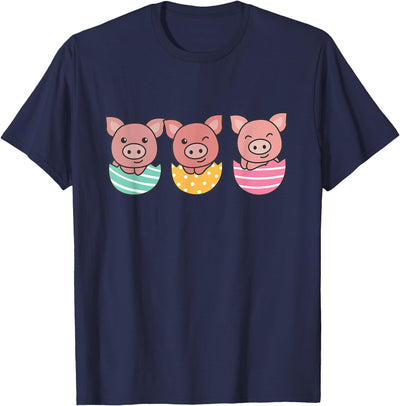 Happy Easter Cute Pig At Easter With Easter Eggs T-Shirt