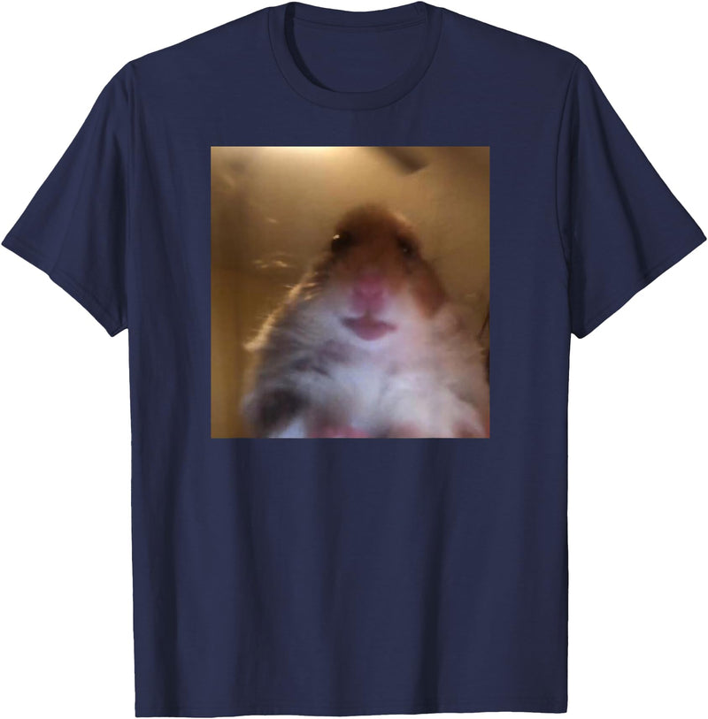 Hamster stares into the front camera I Internet Hamster Meme T-Shirt - Navy Blue