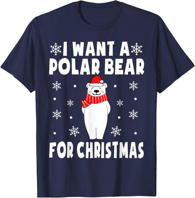 Polar Bear Christmas Pajamas Toddler Boys Girls I Want A Polar Bear For Christmas Polar Bear Pajamas Kids T-Shirt