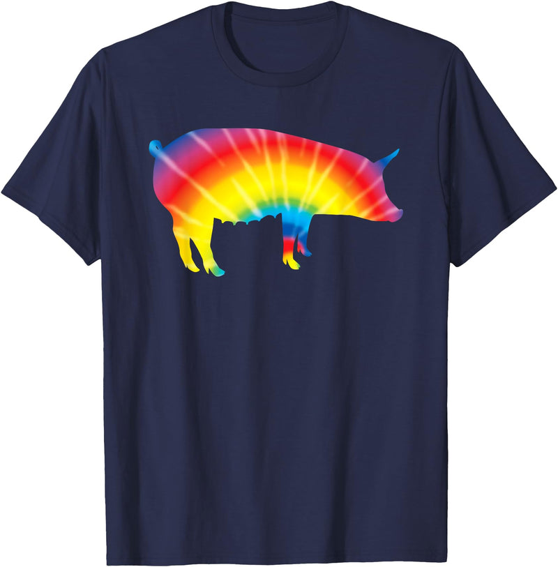 Cool Domestic Pig Lover Funny Warthog Gift Designs Tie Dye Pig Rainbow Print Boar Pork Swine Hippie Peace Gift T-Shirt - Navy Blue