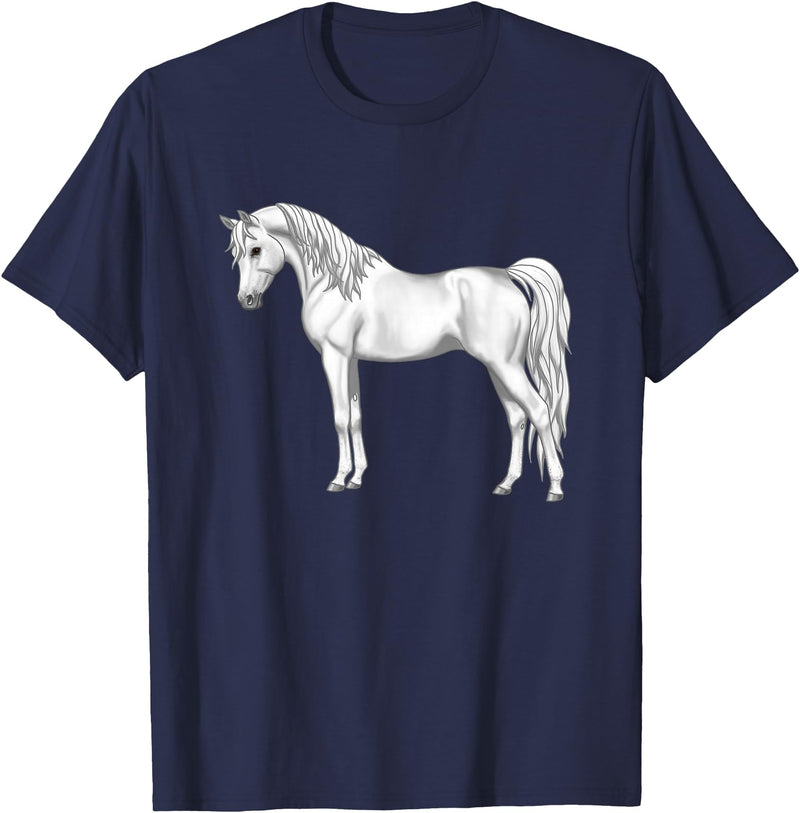 Arabian Horse Art by CSForest Pretty White Light Gray Egyptian Arabian Horse Lovers Gift T-Shirt - Navy Blue