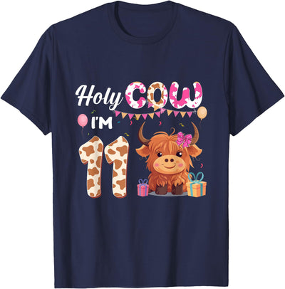 Girl Boy Holy Cow I'm 11 Year Old Birthday Highland Cow 11th T-Shirt