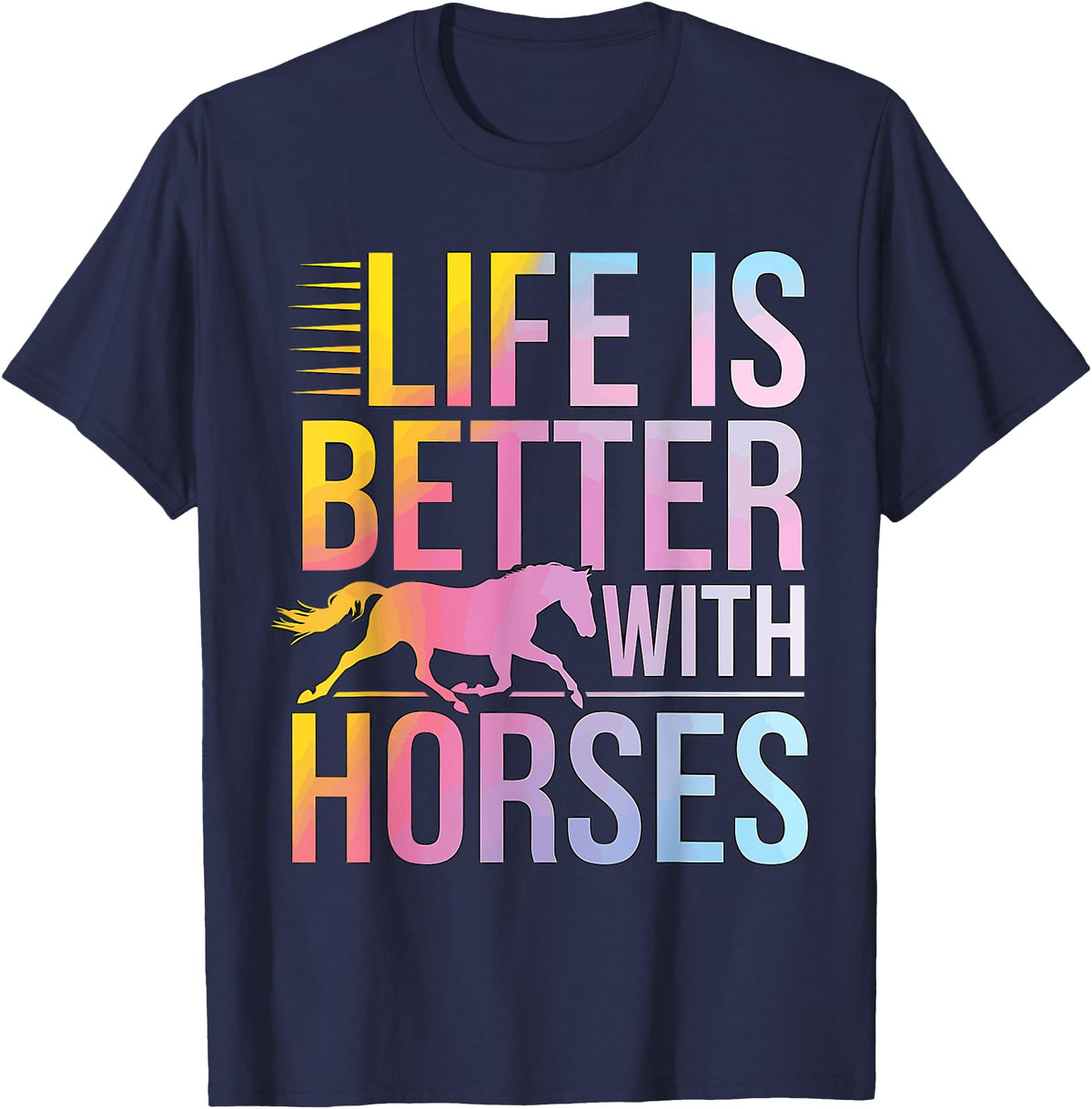 GrandMaster Design Life Is better With Horses T-Shirt - Navy Blue
