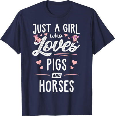 Just A Girl Who Loves Pigs And Horses Gift Women T-Shirt