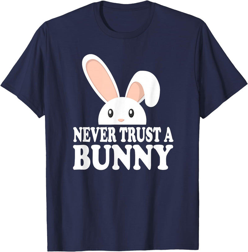 Never Trust a Bunny Funny T-Shirt in Navy Blue