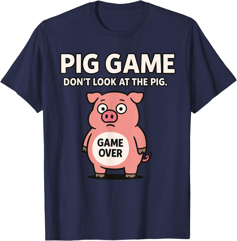 Cute Pig Tees for Men and Women Funny Pig Game T-Shirt - Navy Blue