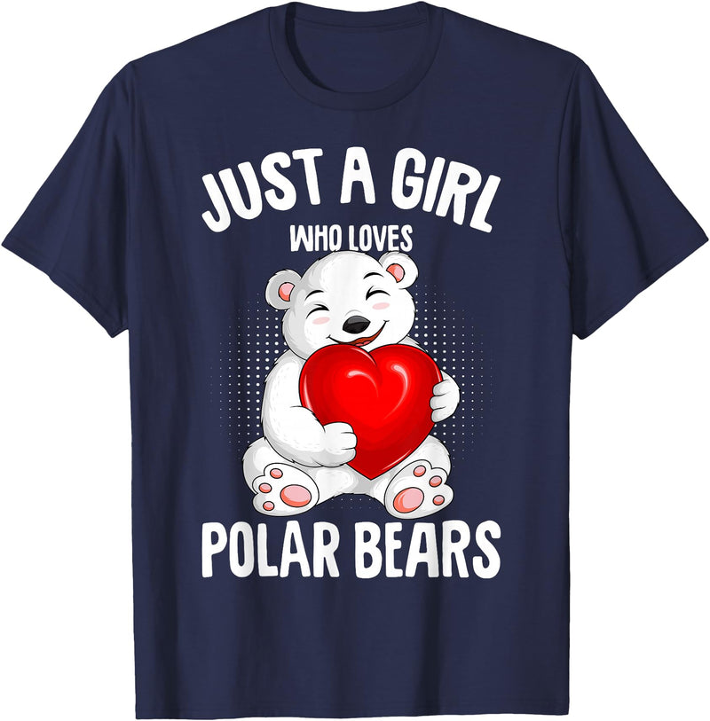 Funny Polar Bear Lover Apparel & Gift Ideas Polar Bear Just A Girl Who Loves Polar Bears Kids Girls T-Shirt - Navy Blue