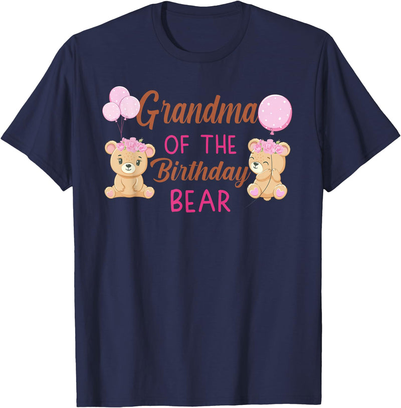 Family Birthday Bear Gifts Grandma of The Birthday for Girl Bear 1st Birthday Party T-Shirt - Navy Blue