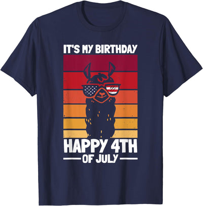 4th Of July Patriotic Day Llama Funny Llama Patriotic It's My Birthday Happy 4th Of July T-Shirt