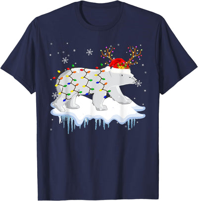 Cute Christmas Lights Santa Reindeer Polar Bear Santa Reindeer Polar Bear Christmas Light Santa Polar Bear T-Shirt