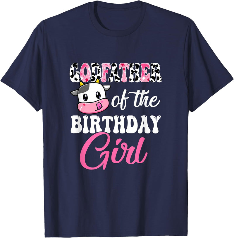 Vintage Retro Birthday Godfather Of The Birthday Girl Farm Cow 1St Birthday Girl T-Shirt - Navy Blue