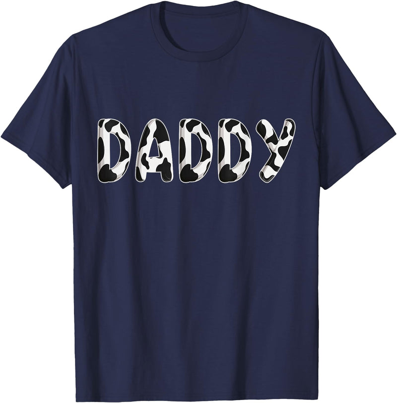 Cow Pattern Print Family Matching Birthday Shirts Cow Daddy Birthday Family Matching Fathers Day Boy Girl Men T-Shirt - Navy