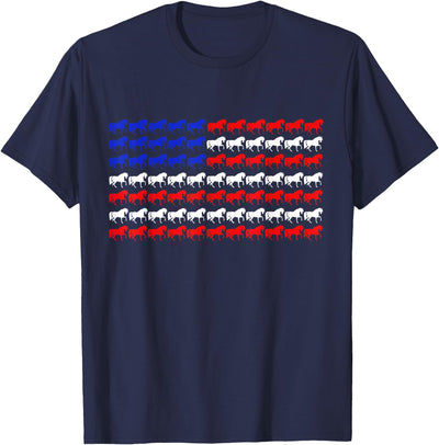 Horse Owners Gear USA Horse Lover Patriotic US Flag Prancing Horses Silhouette T-Shirt