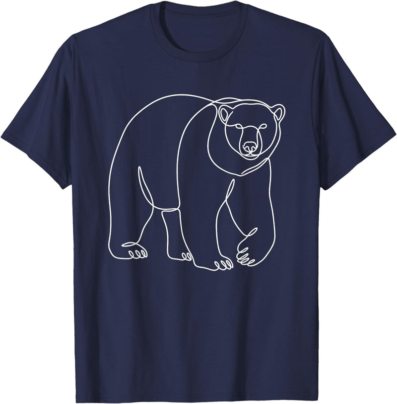 Modern Minimalist Wildlife Line Art Graphic Minimalist Polar Bear Single Line Art Drawing T-Shirt - Navy Blue