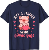 Pig Themed Teacher Gifts and Apparel Just a Teacher Who Loves Pigs Pig Farm Animal Lover T-Shirt - Navy Blue