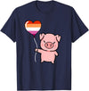 Hiking Lover Design Pig Heart Balloon Orange Pink Lesbian T-Shirt - Navy Blue