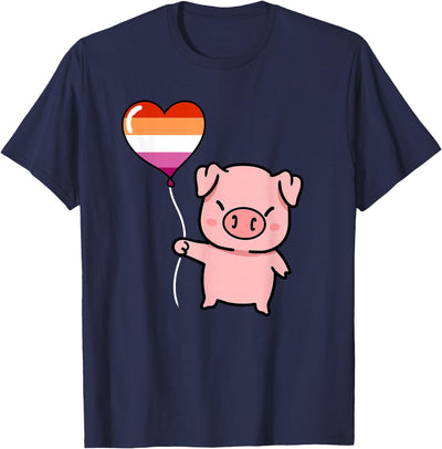 Pig Heart Balloon Orange Pink Lesbian T-Shirt