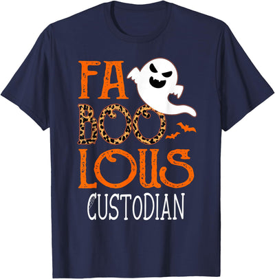 TeeaxArt faboolous Gifts I am a faboolous Custodian on Halloween Party Funny Ghost T-Shirt