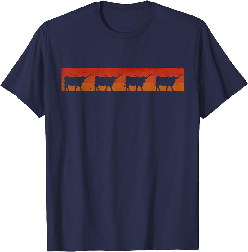 Triple G Mavs Vintage Retro Longhorn Shirt Cow Farm Animal Gift T-Shirt - Navy Blue