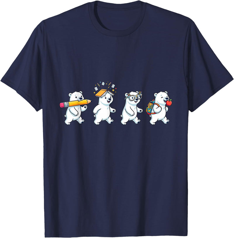Cute Polar Bear Lovers First Day of School Costume Funny Polar Bear Back to School Teacher Student T-Shirt - Navy Blue