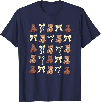 Preppy Teddy Bears Yellow Bows Coquette Girly Aesthetic T-Shirt