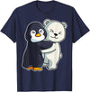 Penguin and Polar Bear Hug Arctic Animal Polar Bear and Penguin Cute North Pole Animals Hugging T-Shirt - Navy Blue