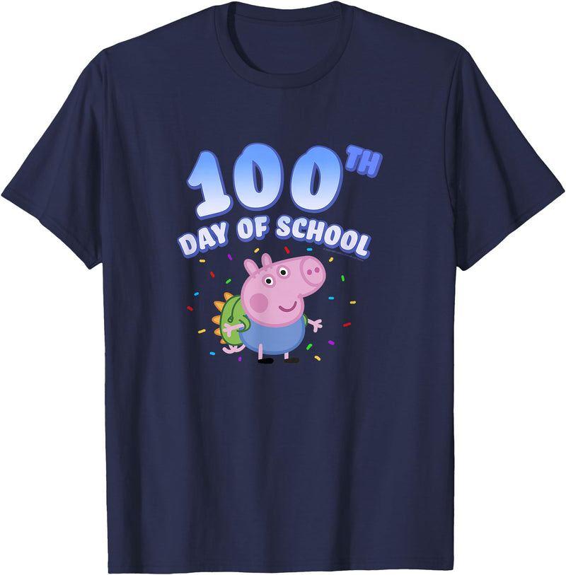 Peppa Pig George Pig 100th Day Of School Fun Confetti Pose T-Shirt - Navy Blue