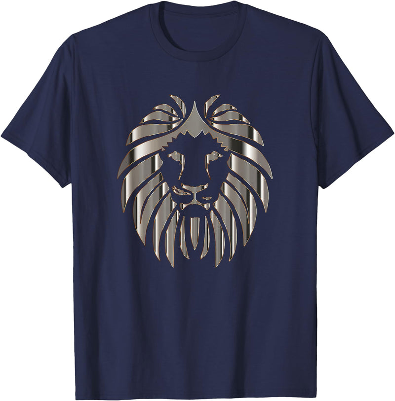 Teeshire Lion Head Tshirts Silver Lion Head Portrait Safari Animal Novelty Gift T-Shirt T-Shirt - Navy Blue