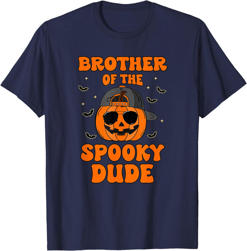 One Spooky Dude 1st Birthday Outfit For Family Brother of The Spooky Dude Halloween Pumpkin Birthday Family T-Shirt - Navy
