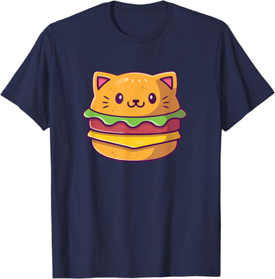 Broke Artist Unisex-Adults Cat-Themed T-Shirt Black Small Classic Fit Cartoon Cat & Hamburger T-Shirt
