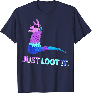Just Loot It Llama Outfit for Youth Teen Gamers T-Shirt - Navy Blue