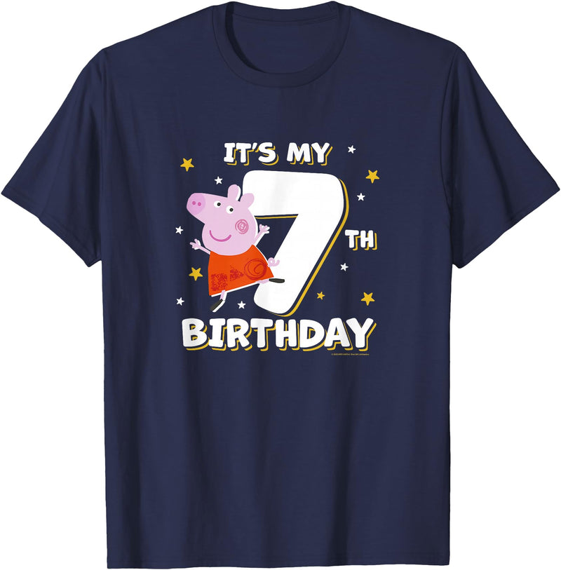 Peppa Pig It's My 7th Birthday Holiday Stars Celebration T-Shirt - Navy Blue