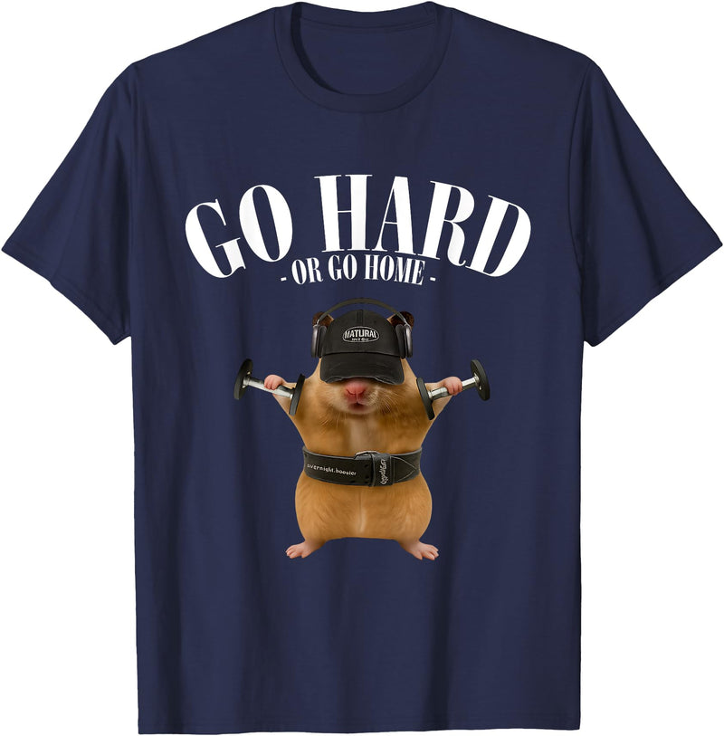 Hamster Deadlift Training Funny Cute Rat Weightlifting Meme T-Shirt - Navy Blue