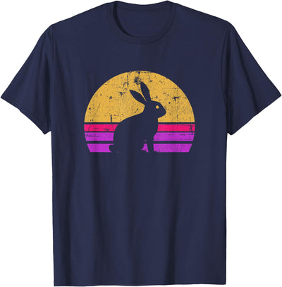 Retro Sunset Rabbit Silhouette T-Shirt - Weathered Gold and Purple