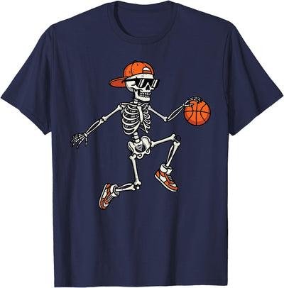Halloween Shirts For Women Men Kids Boys Girls Halloween Skeleton Basketball Costume Boys Kids Youth Men T-Shirt
