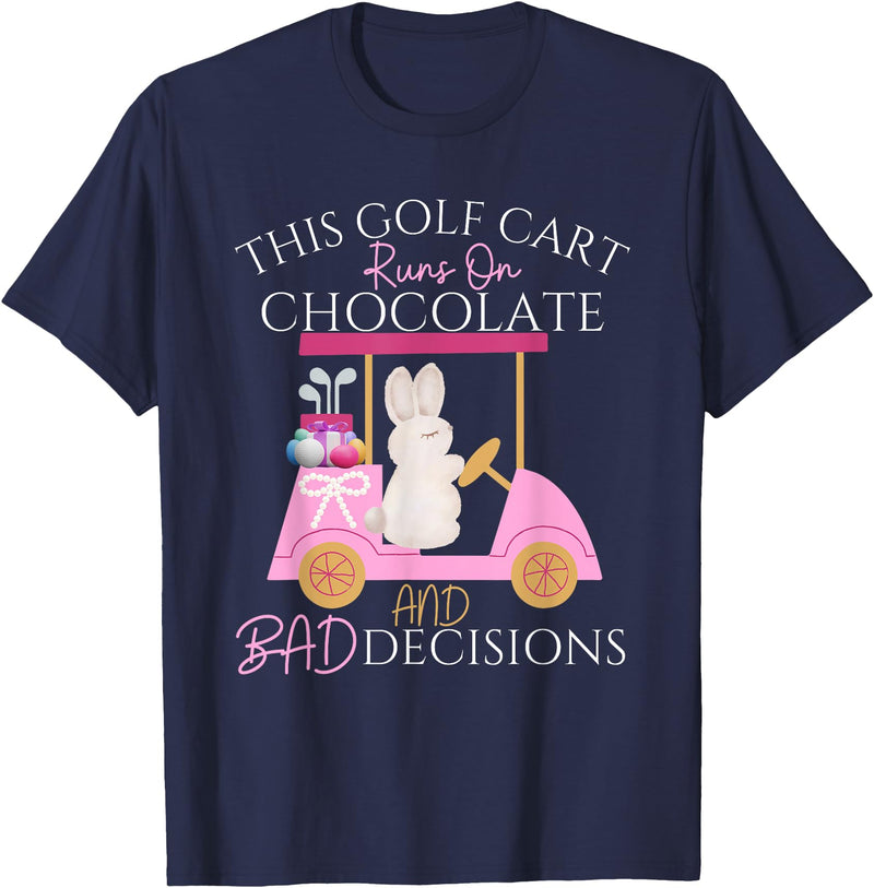 Golf Golfer Easter Eggs Bunny Rabbit Golf Cart Matching T-Shirt in Navy Blue
