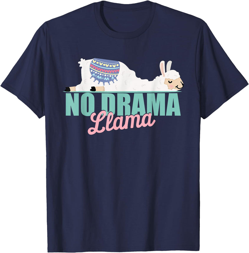 Zawles Designs Cute No-Drama Llama Funny Quote llama laying T-Shirt - Navy Blue