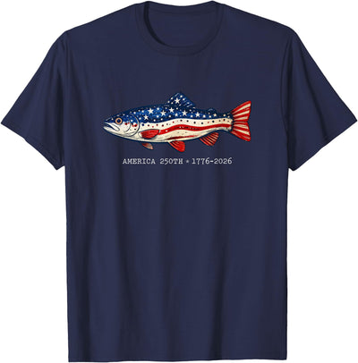 250 America Years 1776 2026 Fishing USA Flag 250th Birthday T-Shirt