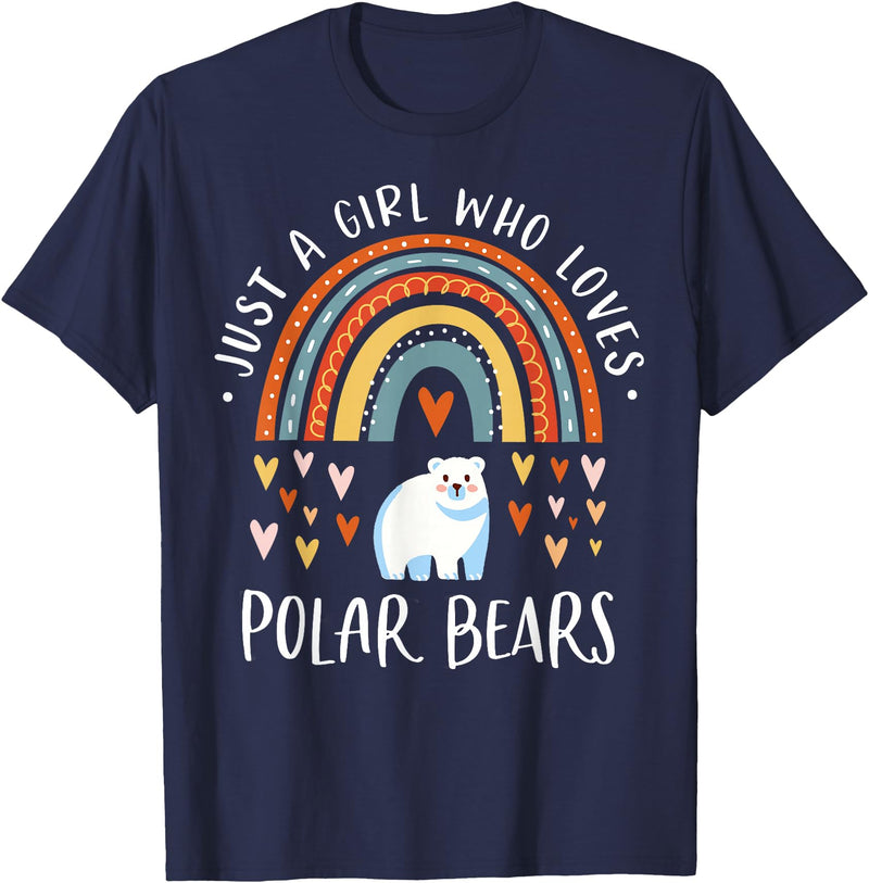 Cute Clothing With Polar Bear For Girls Just A Girl Who Loves Polar Bears Rainbow Gifts Bear Lover T-Shirt - Navy Blue