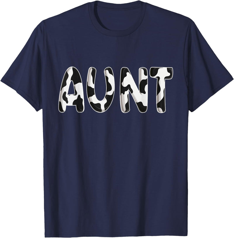 Cow Pattern Print Family Matching Birthday Shirts Cow Aunt Birthday Family Matching Mothers Day Boy Girl Farm T-Shirt - Navy