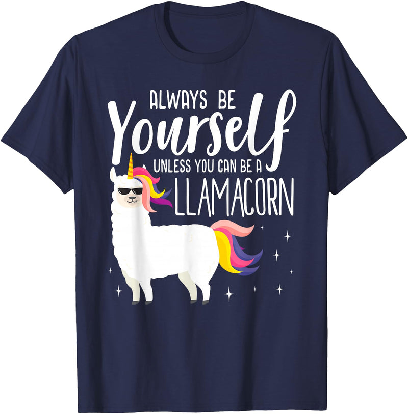 Llamacorn Clothing Always be a Llamacorn T Shirt | Fantasy Magic Llama Unicorn T-Shirt - Navy Blue