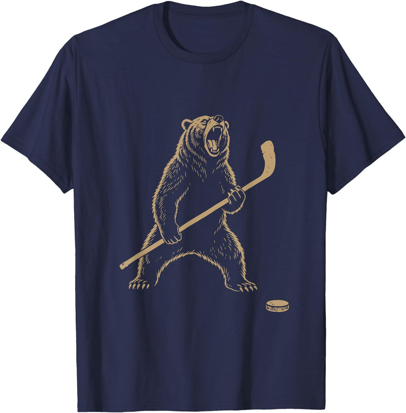 Funny Polar Bear Hockey Player Fans Ice Lover Funny Polar Bear Playing Ice Hockey Sports Lover Player T-Shirt - Navy Blue
