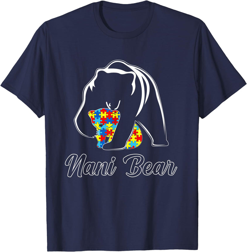 Autism Awareness Nani Bear Puzzle Support Autistic Adults T-Shirt - Navy Blue